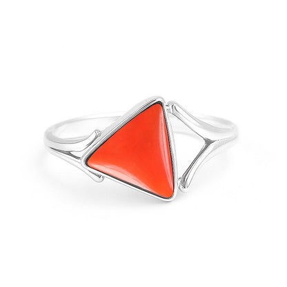 Designer Sterling Silver Red Coral Gemstone Ring for Her