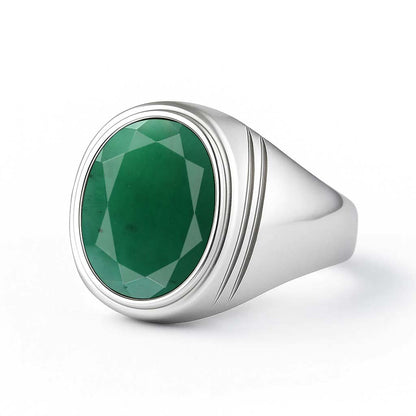 Classic Sterling Silver Emerald Ring for Male
