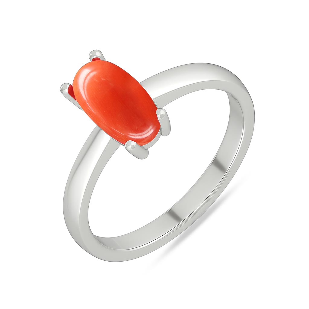 Stylish 925 Silver Red Coral Gemstone Ring for Female