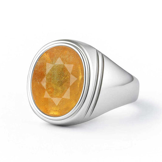 Authentic Pure Sterling Silver Yellow Sapphire Ring for Him