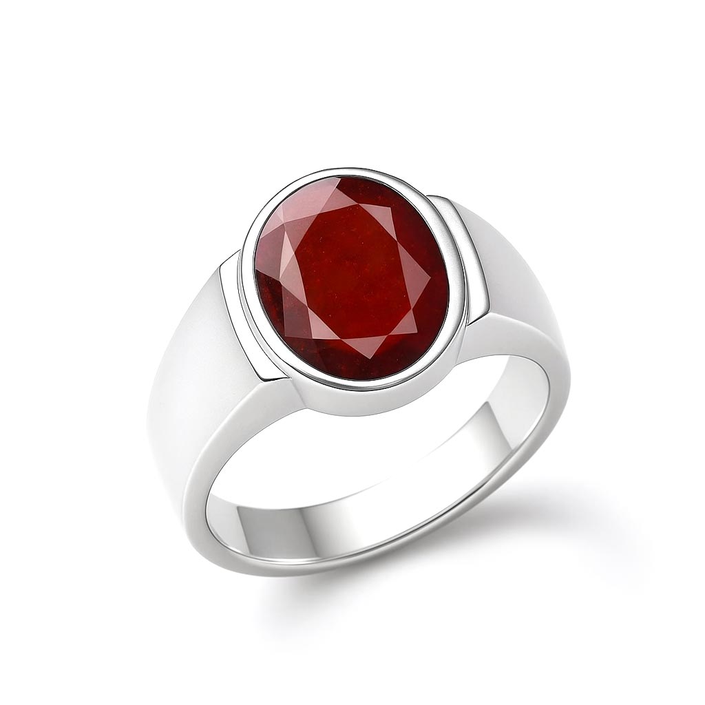 Premium 925 Sterling Silver Hessonite Gomed Stone Ring for Men