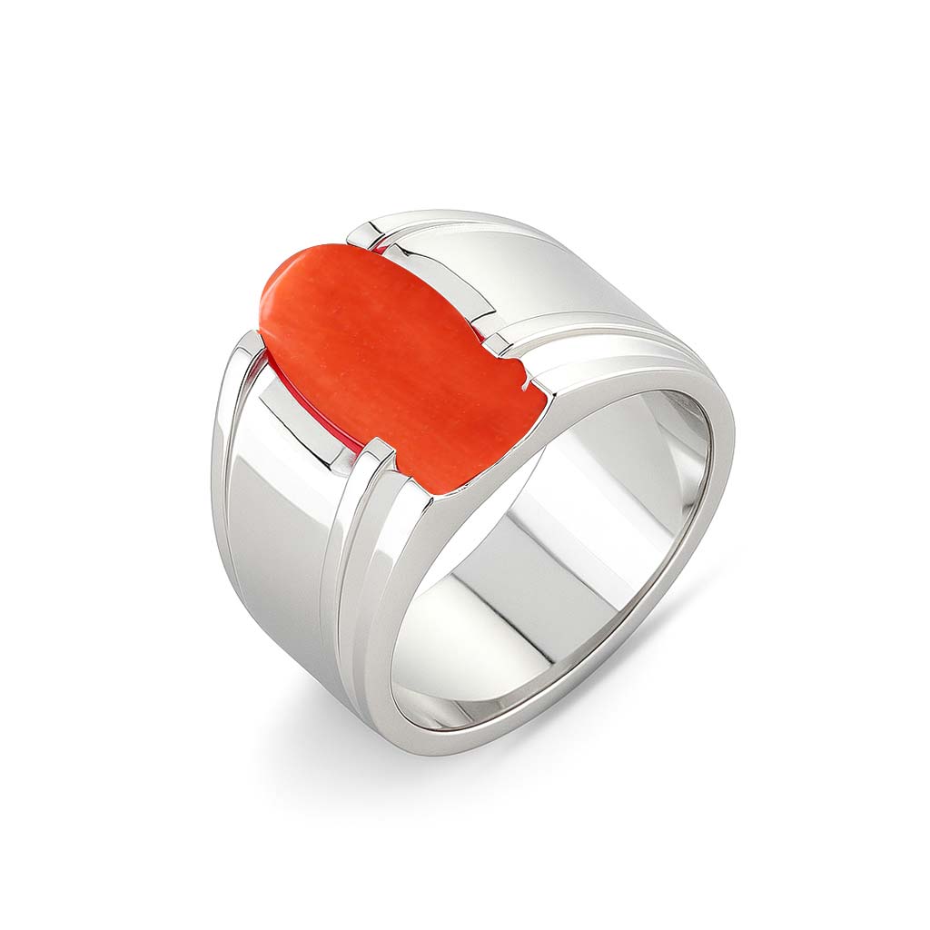 Classic Sterling Silver Red Coral Ring for Male