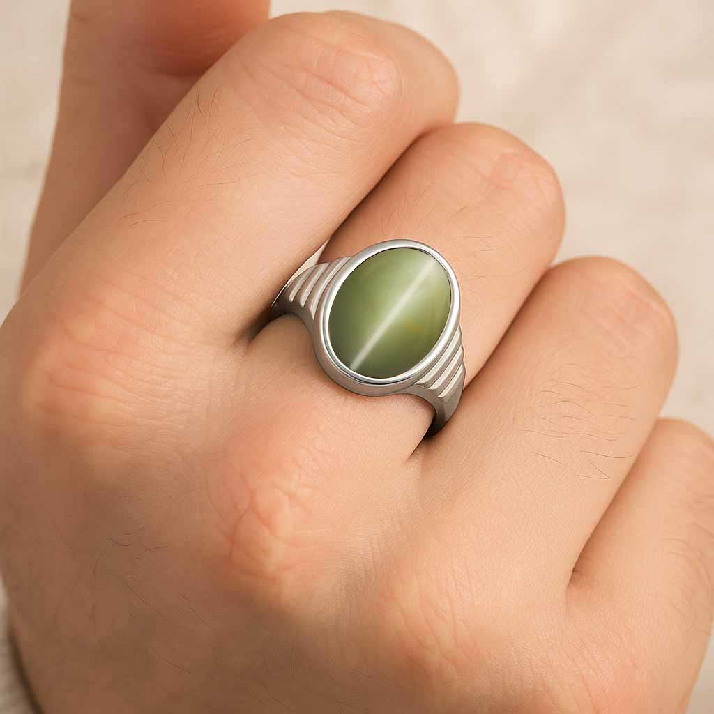 Modern 925 Sterling Silver Men’s Cat’s Eye Ring