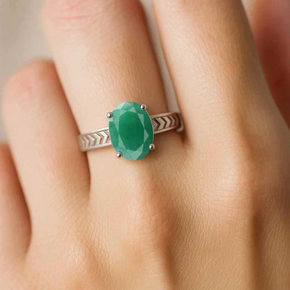 Modern 925 Sterling Silver Emerald Stone Ring for Women