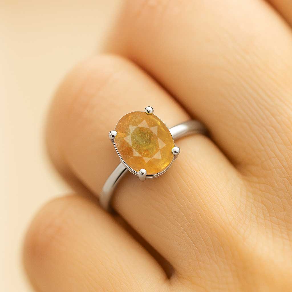 Modern 925 Sterling Silver Women's Yellow Sapphire Ring