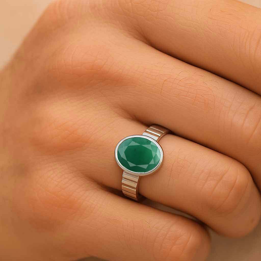 Handcrafted Sterling Silver Premium Emerald Gemstone Ring for Him