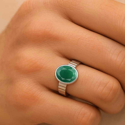 Handcrafted Sterling Silver Premium Emerald Gemstone Ring for Him
