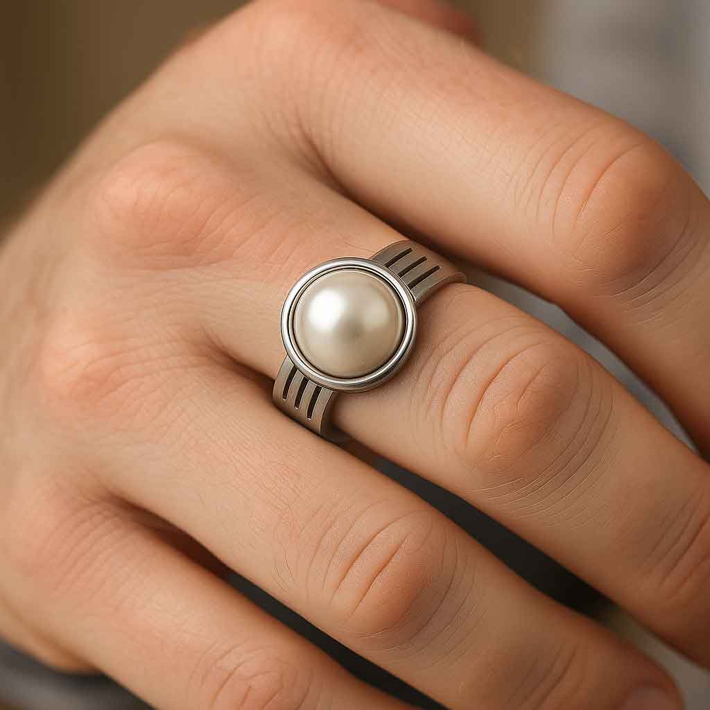 Luxury Sterling Silver Natural Pearl Ring for Men
