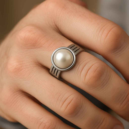 Luxury Sterling Silver Natural Pearl Ring for Men
