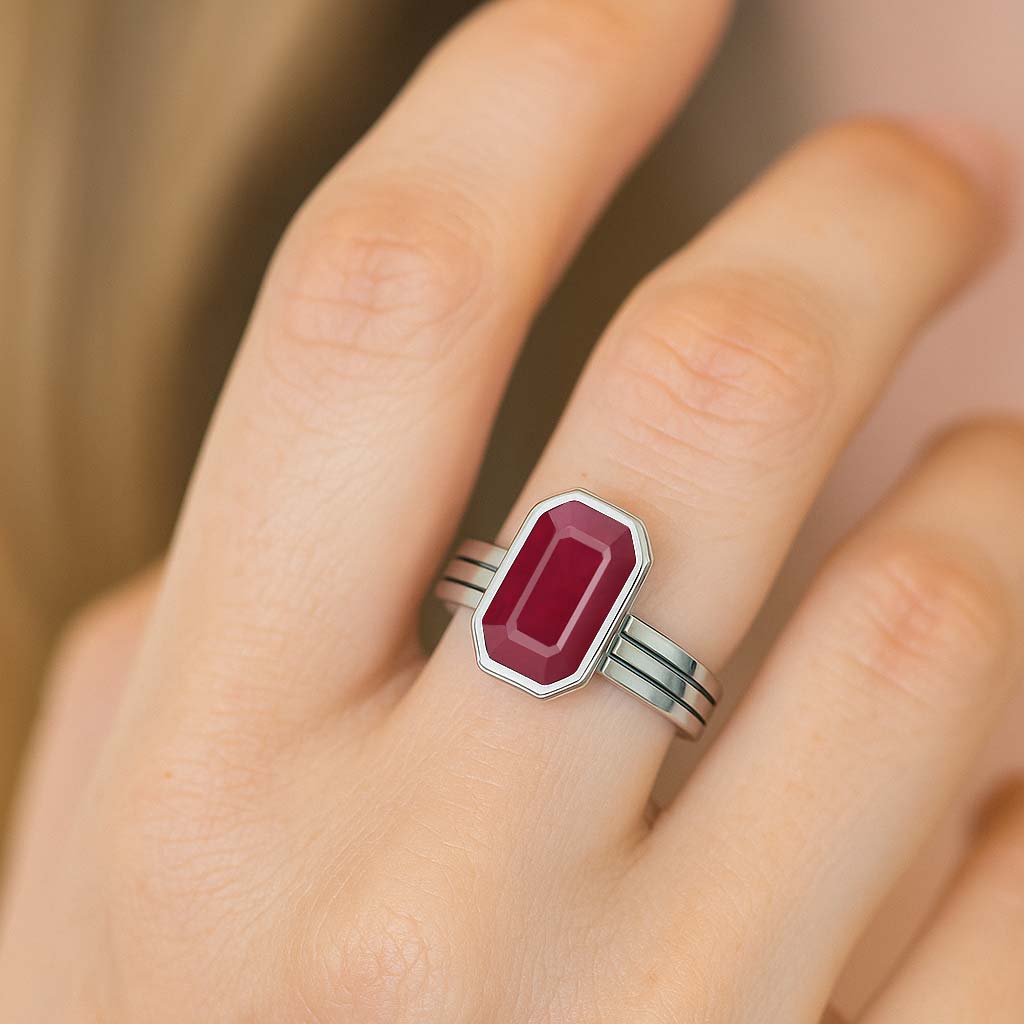 Modern 925 Silver WoMen's Ruby Gemstone Ring