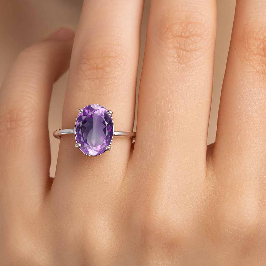 Authentic 925 Sterling Silver Amethyst Stone Ring for Women