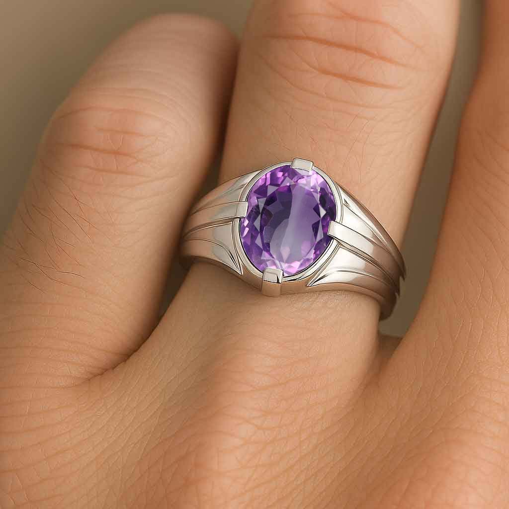 Handcrafted Sterling Silver Premium Men’s Amethyst Ring