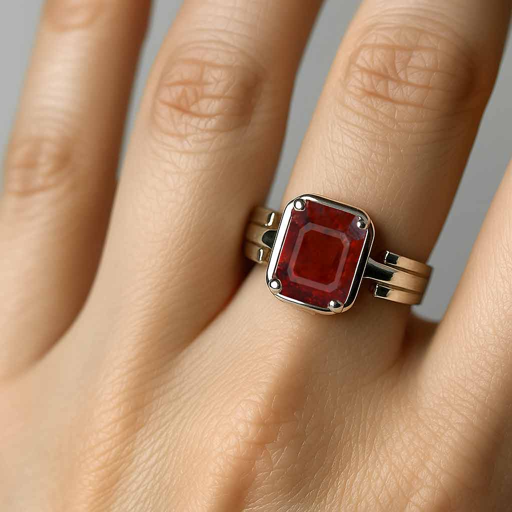 Designer Sterling Silver Hessonite Garnet Gemstone Ring for Women