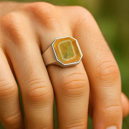 Bold & Stylish 925 Silver Men's Yellow Sapphire Stone Ring