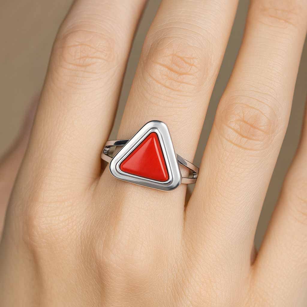 Premium Royal Sterling Silver Women's Original Red Coral Ring