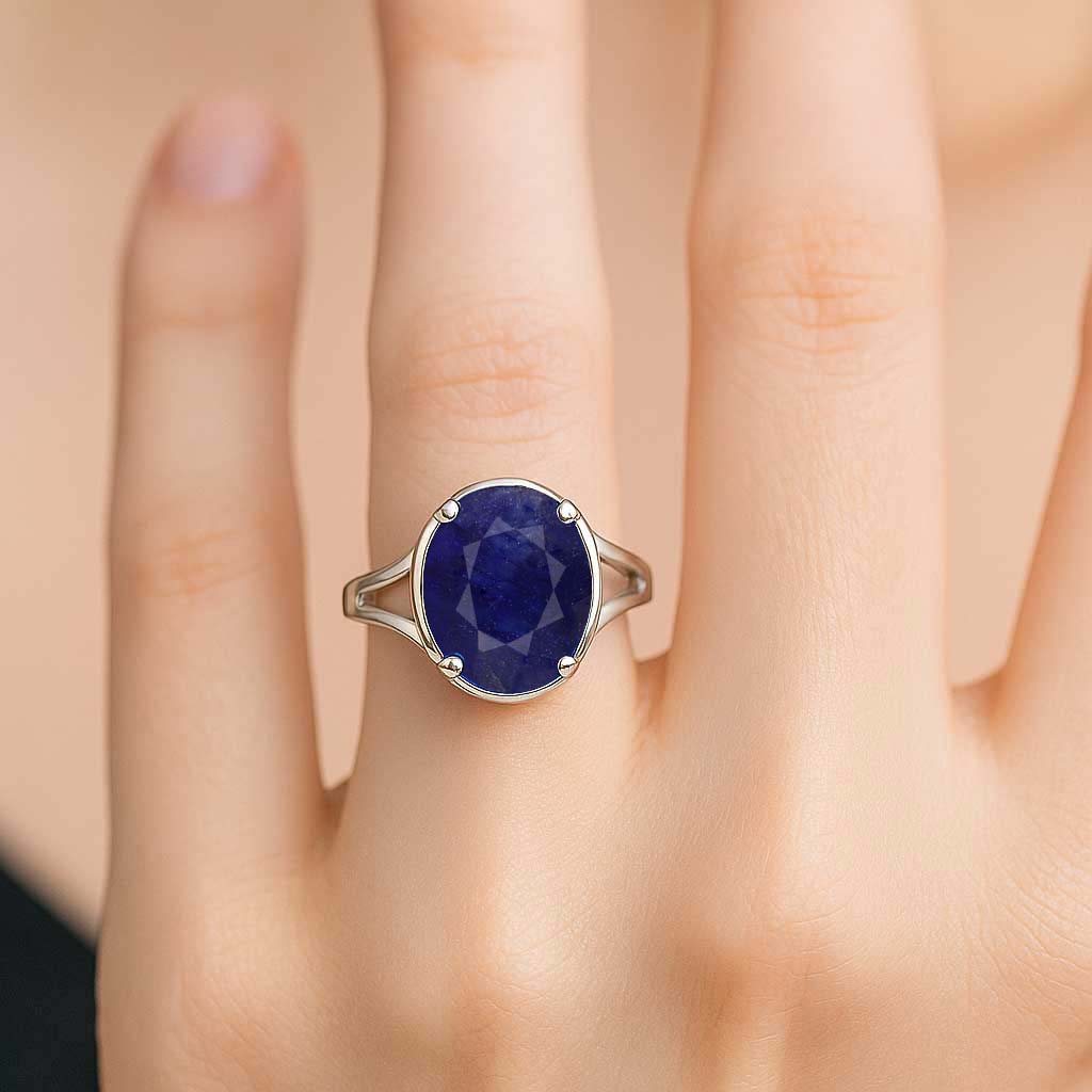 Elegant Handmade Sterling Silver Neelam (Blue Sapphire) Stone Ring for Women