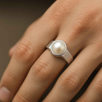 Heritage Style Sterling Silver Pearl Ring for Men