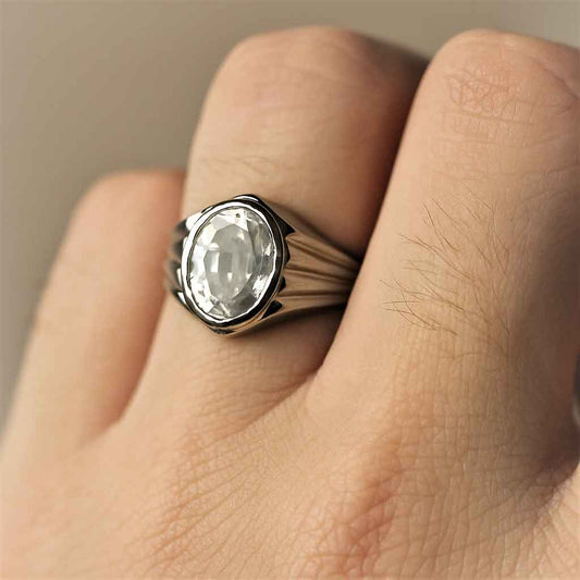 Vintage Style Sterling Silver Zircon Ring for Men