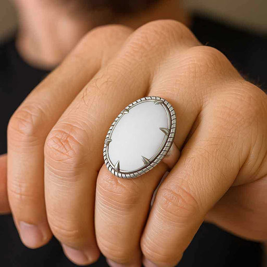 Traditional 925 Silver Opal Gemstone Ring for Men