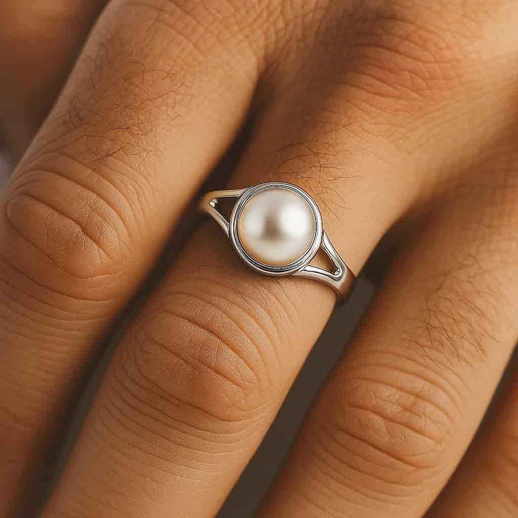 Authentic Handcrafted Sterling Silver Pearl Stone Ring for Men