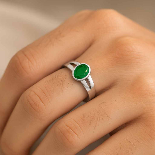 Authentic Vintage Sterling Silver Emerald Stone Ring for Gentleman