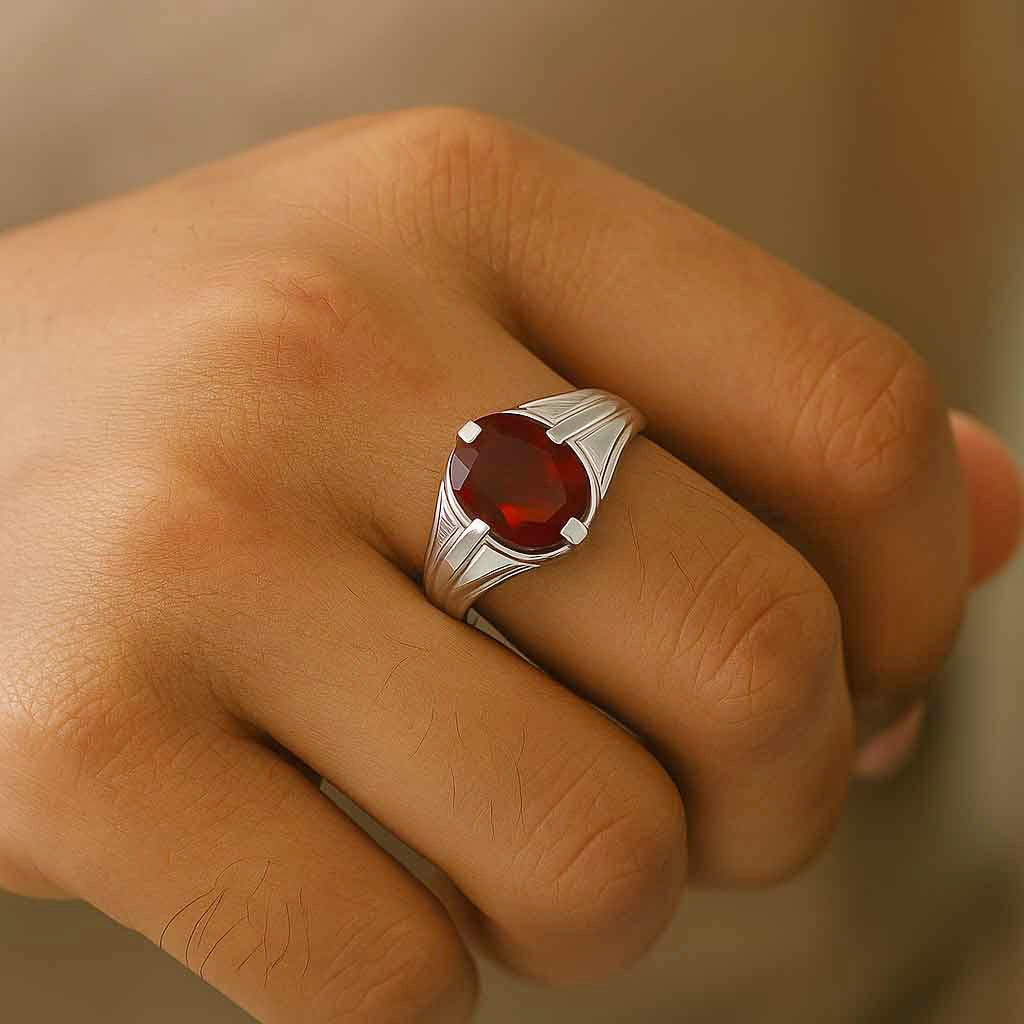 Luxury Handmade 925 Silver Hessonite Garnet Ring for Men