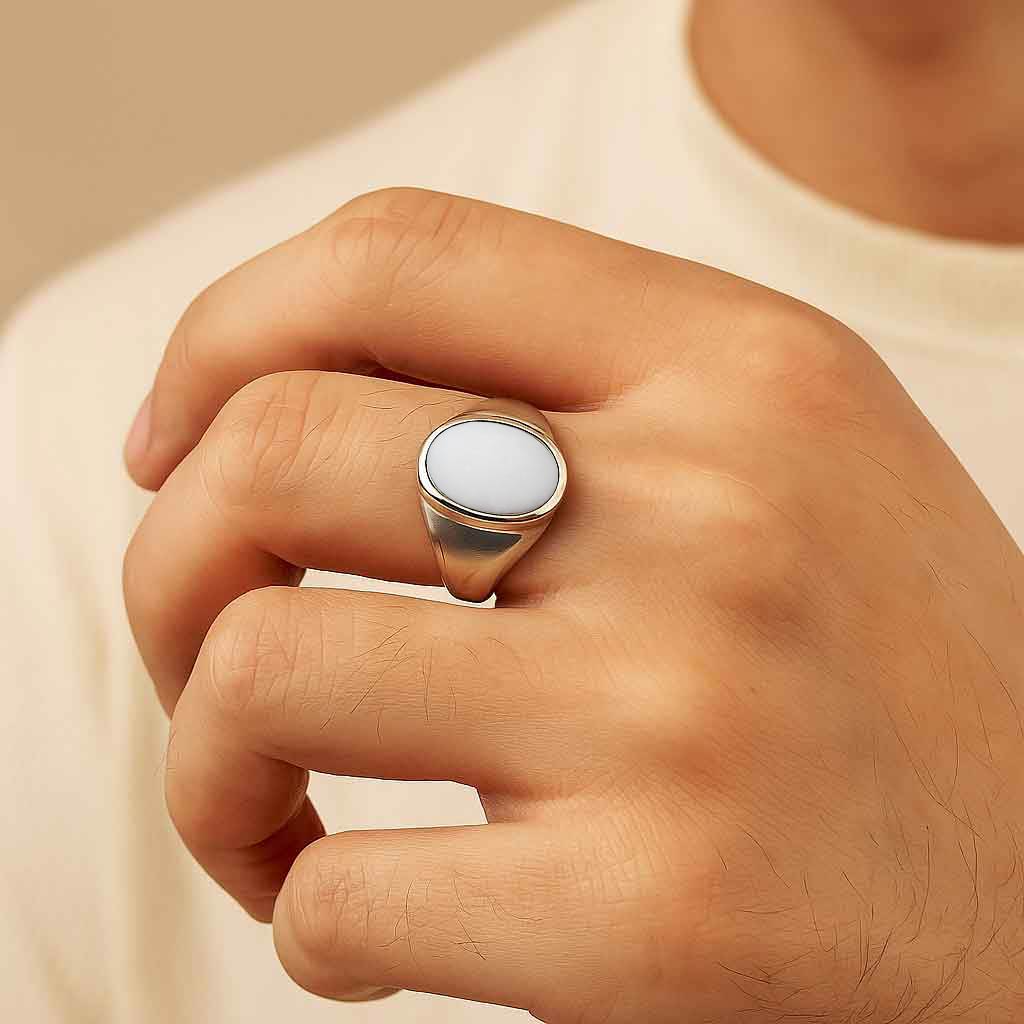 Elegant Sterling Silver Opal Stone Ring for Men