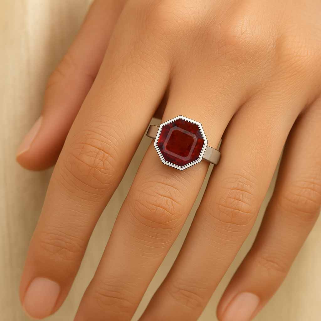 Classic 925 Sterling Silver Hessonite Garnet Ring for Women