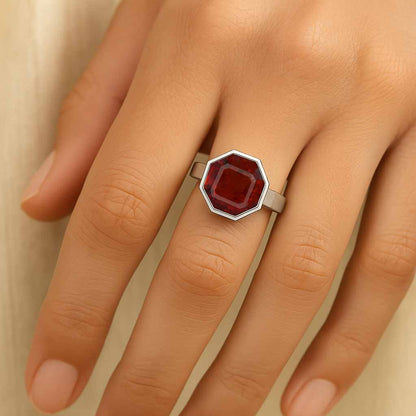 Classic 925 Sterling Silver Hessonite Garnet Ring for Women