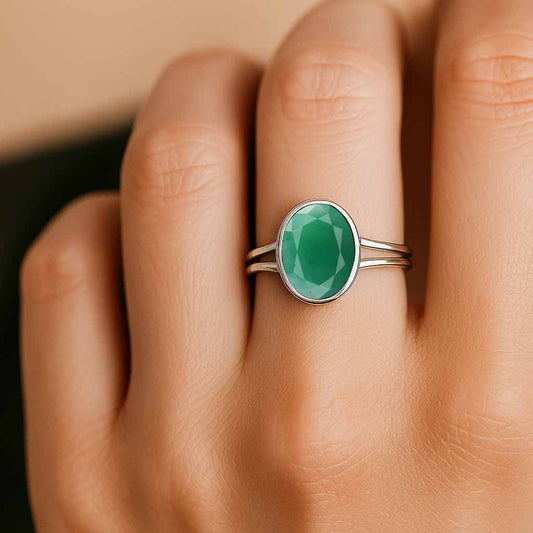 Pure Sterling Silver Emerald Gemstone Ring for Women
