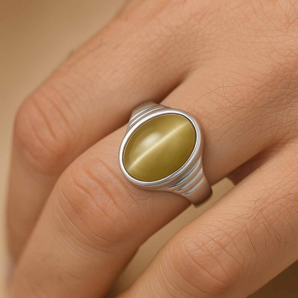 Modern 925 Sterling Silver Men’s Cat’s Eye Ring