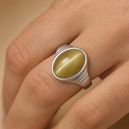 Modern 925 Sterling Silver Men’s Cat’s Eye Ring