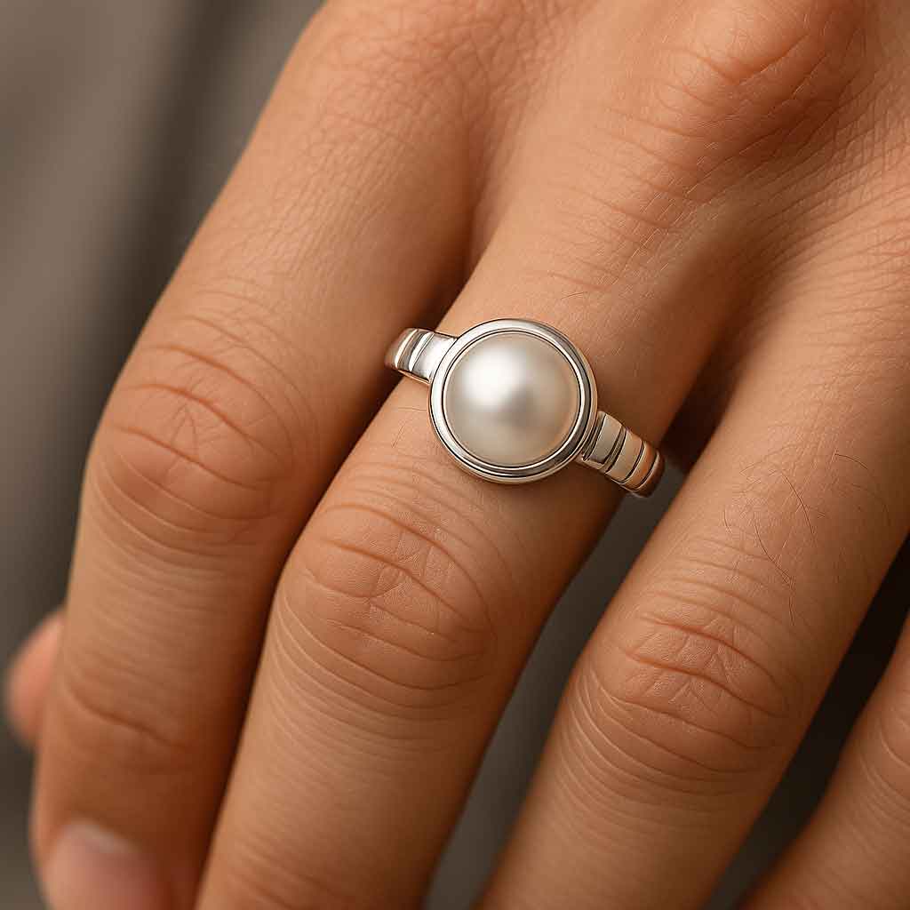 Authentic 925 Sterling Silver Pearl Stone Ring for Men