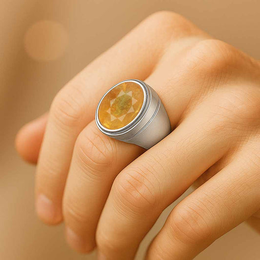 Authentic Pure Sterling Silver Yellow Sapphire Ring for Him