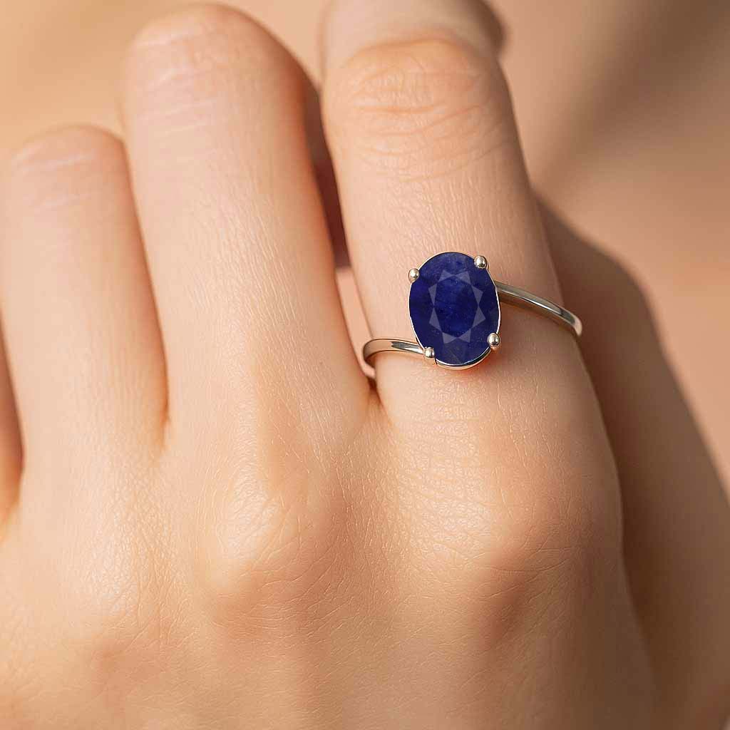 Authentic 925 Silver Ring for Women with Blue Sapphire Stone