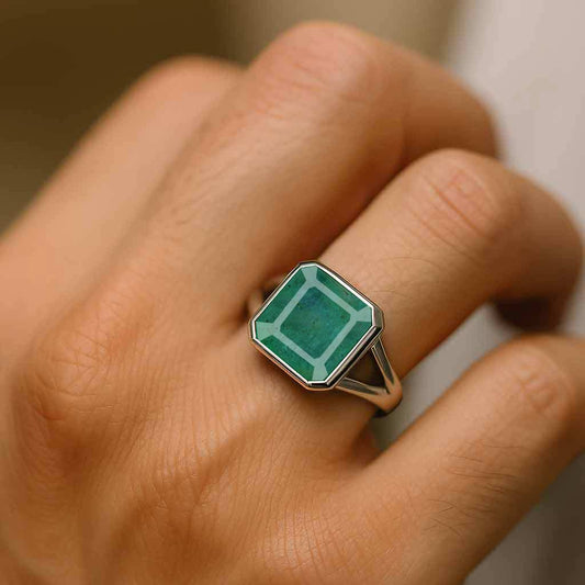 Modern 925 Sterling Silver Men's Emerald Stone Ring
