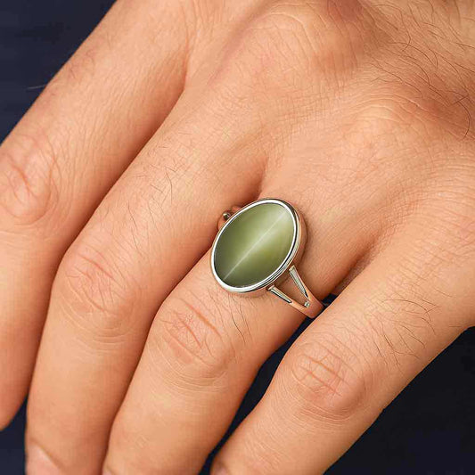 Vintage Sterling Silver Cat’s Eye Gemstone Ring for Men