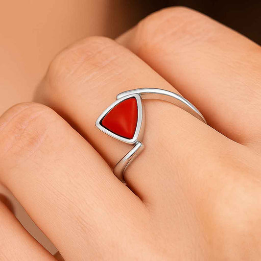 Luxury 925 Sterling Silver Red Coral Ring For Ladies