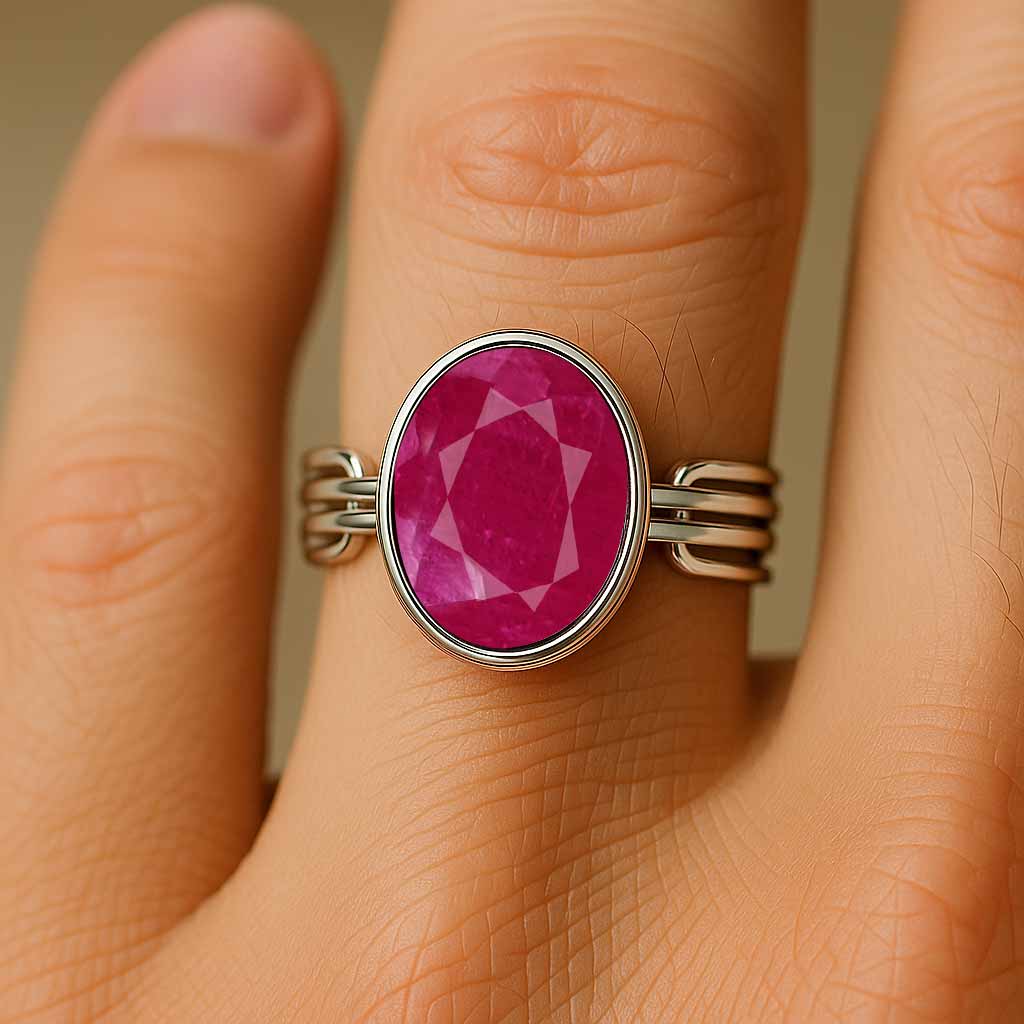 Pure 925 Sterling Silver Ruby Stone Ring For Ladies