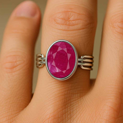 Pure 925 Sterling Silver Ruby Stone Ring For Ladies