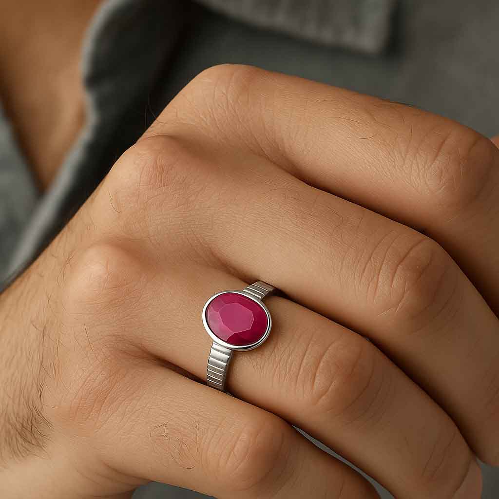 Premium Sterling Silver Ruby Stone Ring for Him