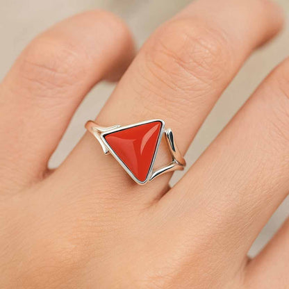 Designer Sterling Silver Red Coral Gemstone Ring for Her