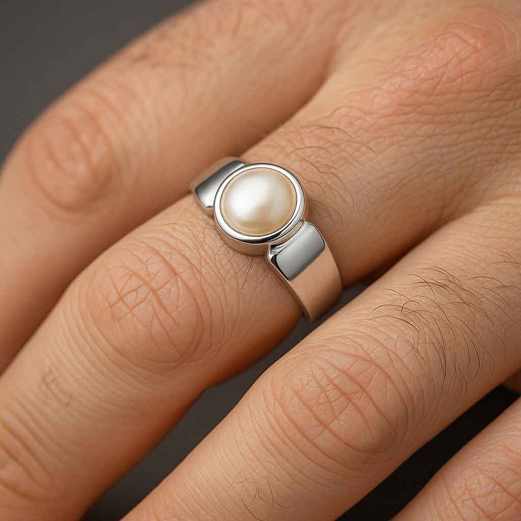 Pure 925 Sterling Silver Pearl Gemstone Ring for Men