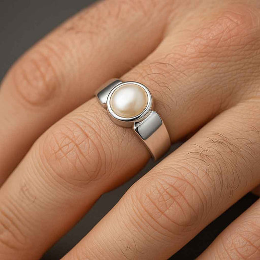 Pure 925 Sterling Silver Pearl Gemstone Ring for Men