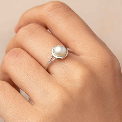 Timeless Classic Sterling Silver Pearl Stone Ring for Women