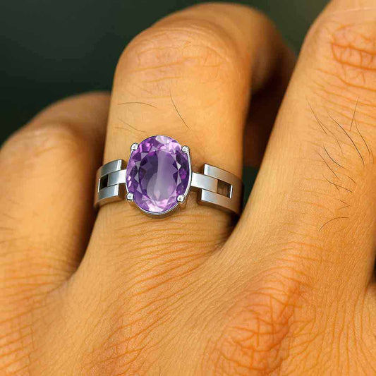 Vintage 925 Silver Amethyst Stone Ring for Men