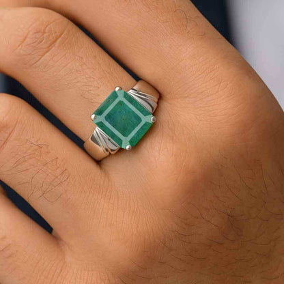 Pure Sterling Silver Emerald Stone Ring for Men
