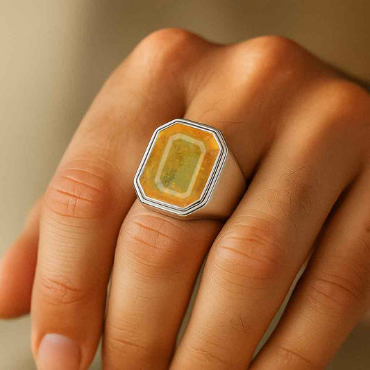 Handmade 925 Silver Yellow Sapphire Stone For Men