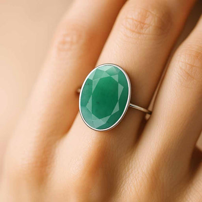 Modern Pure Sterling Silver WoMen's Emerald Stone Ring