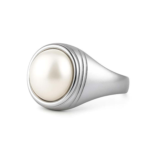 Luxury 925 Sterling Silver Pearl Gemstone Ring for Men
